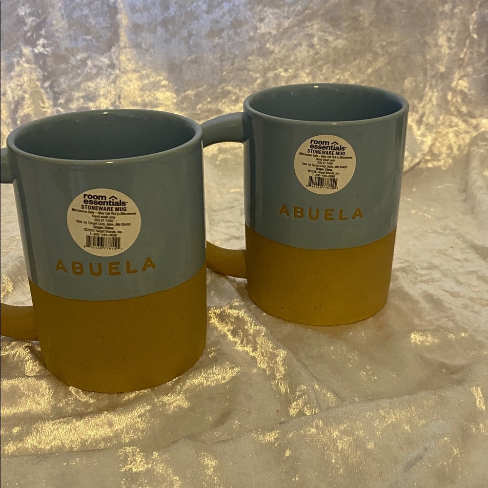 Room Essentials Tan Stoneware Mugs “ABUELA” meaning grandma. Set of 2 - Picture 4 of 7